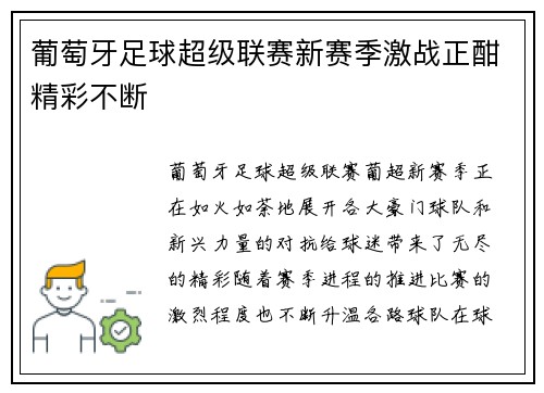 葡萄牙足球超级联赛新赛季激战正酣精彩不断