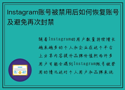 Instagram账号被禁用后如何恢复账号及避免再次封禁